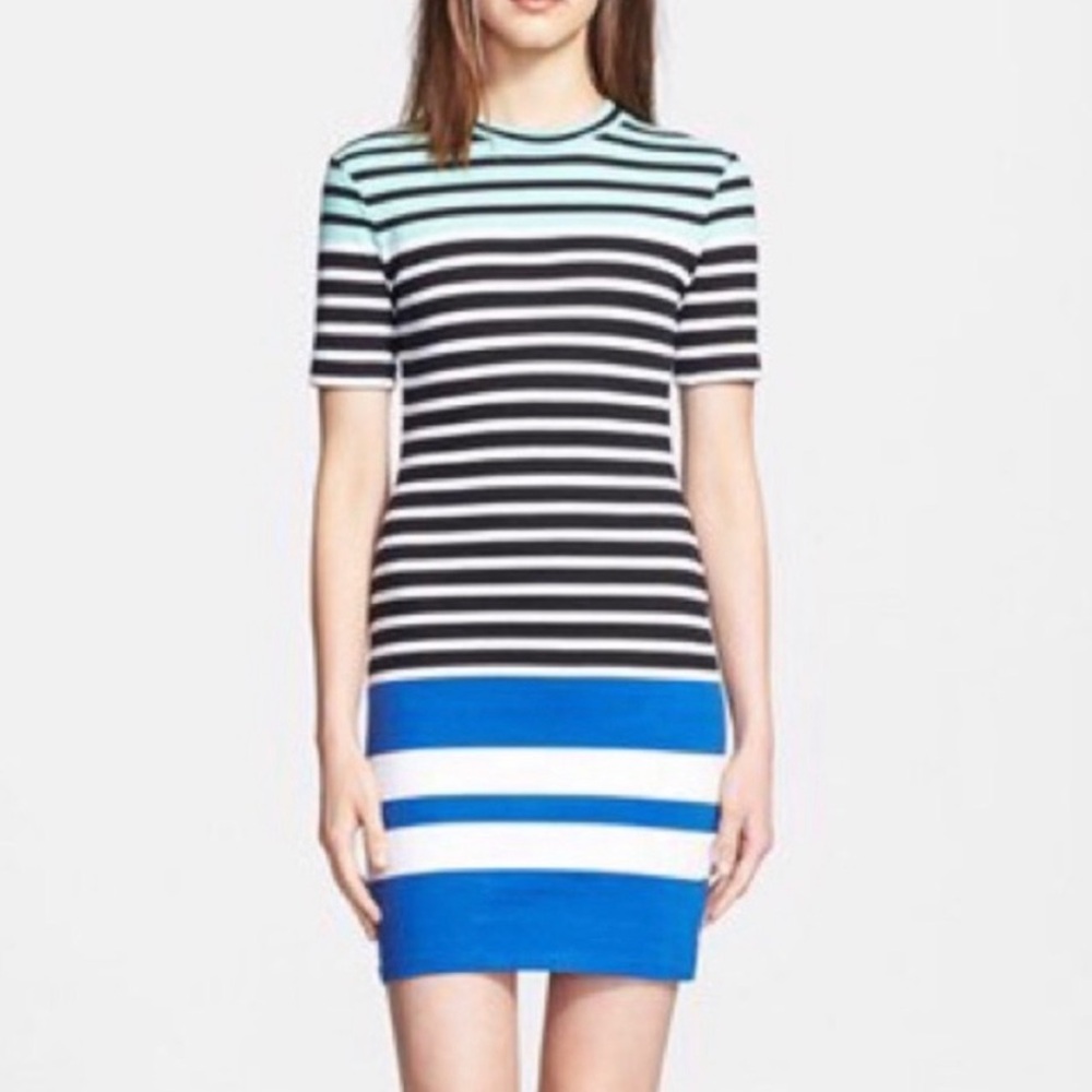 T by Alexander Wang Compact Engineer Striped Body Con T-Shirt Dress Size M